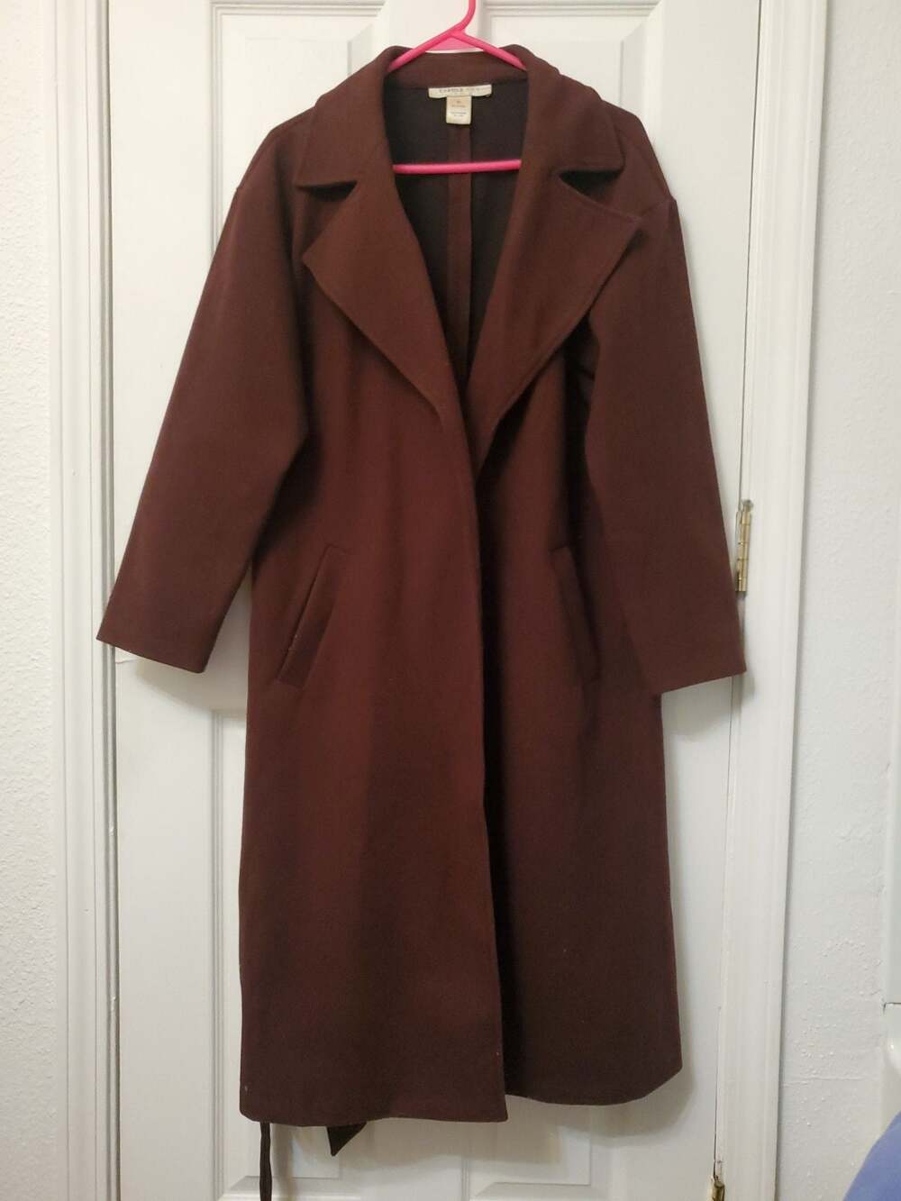 Carole Wren Brown Belted Wrap Long Overcoat Jacket Size M